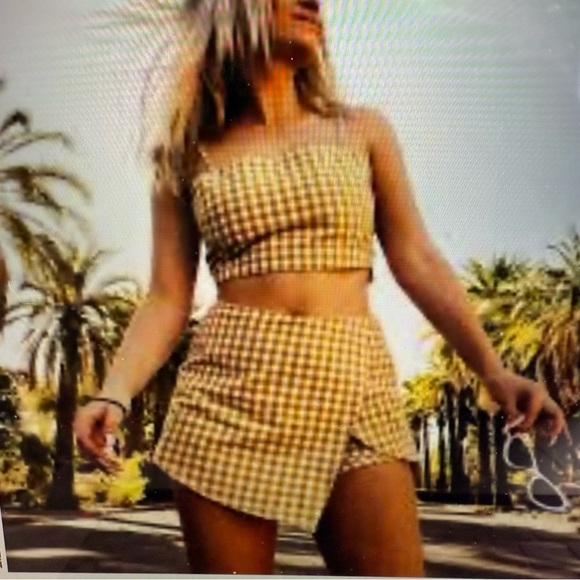 Cotton Candy, brown, and white gingham crop top and skirt set - Picture 5 of 5